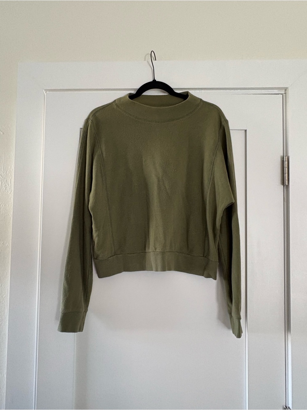 Everlane 100% Organic Cotton Track Mockneck Cropped Sweatshirt Green Medium